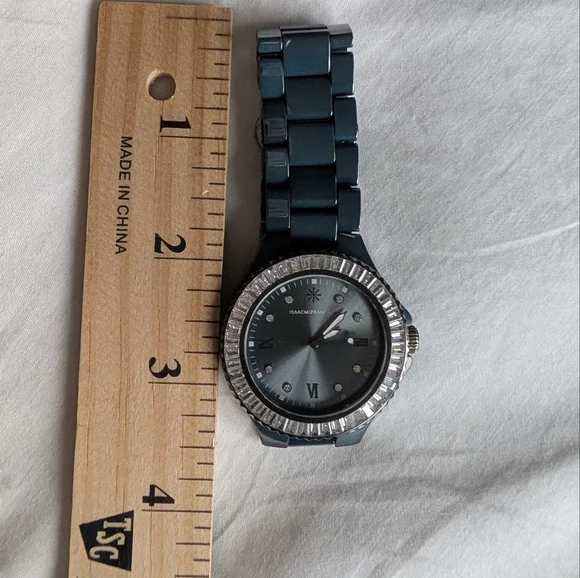 Isaac Mizrahi Live! Baguette Crystal Bezel Ceramic Link Watch - Picture 10 of 11